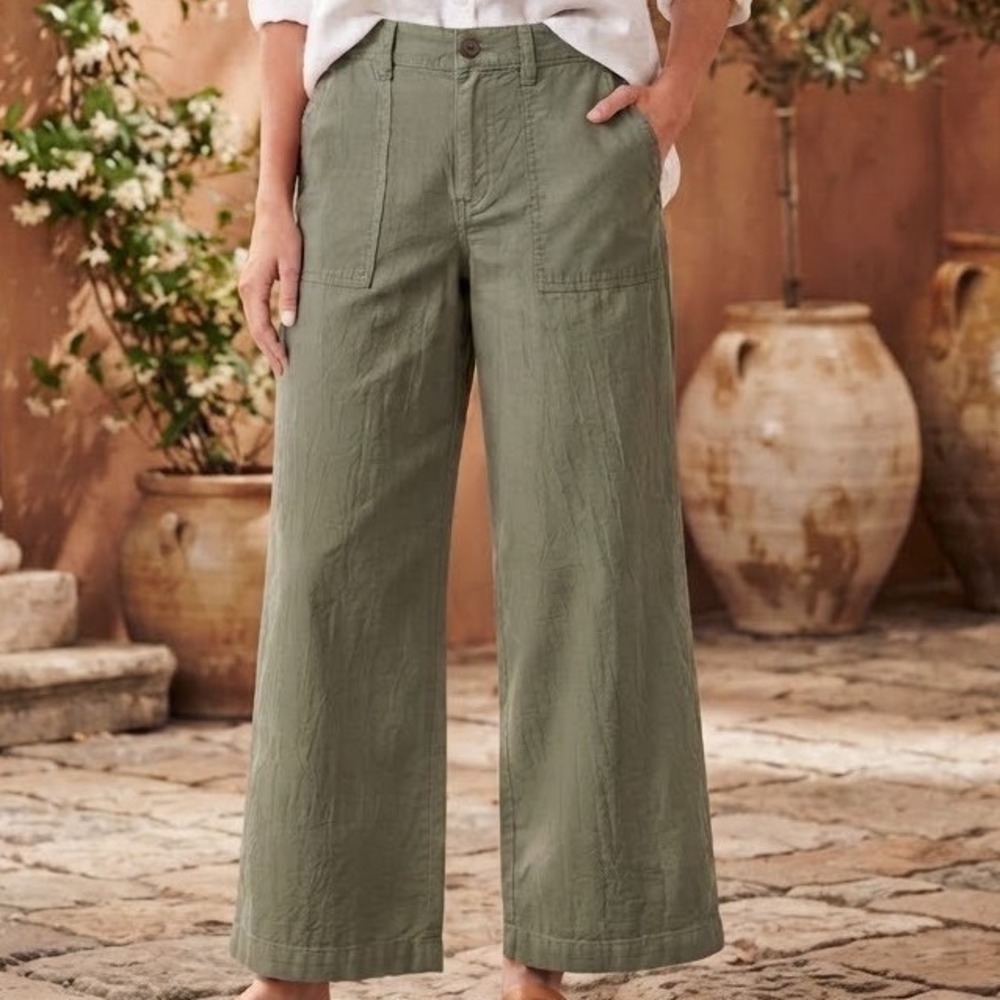 Lee Womens Olive Green Wide Leg Utility Pants High Rise Relaxed Trousers